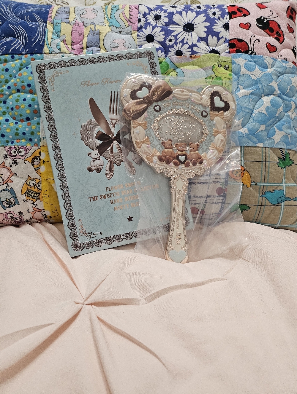 Flower Knows Sweetie Bear Hand Mirror‎ Mint Blue Kawaii Makeup